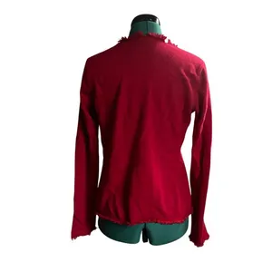 Magaschoni Cherry Red Cashmere V Neck Red fringe‎ Sweater Valentine's size Small thumbnail 2