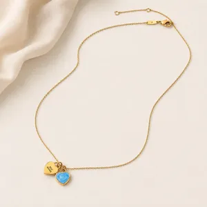 Tiny Tags Boy Mama Heart Pendant Necklace 14k Gold‎ Plated Blue Marble 18in thumbnail 2