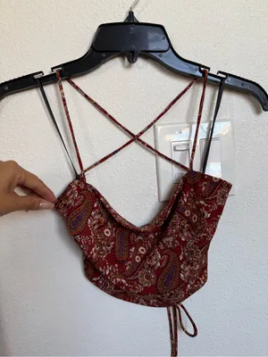 Windsor 2PC Set XS S Rust Paisley Crop Top Wide Leg Flare Pants 70s Halloween thumbnail 5