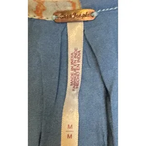 Free People Women's Dress Peasant Floral Tassel 3/4 Sleeve Cotton‎ Blue Medium thumbnail 5