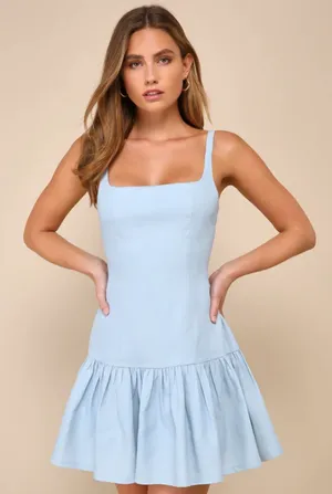 Lulus Blue Lace-Up Backless Drop Waist Mini Dress thumbnail 1