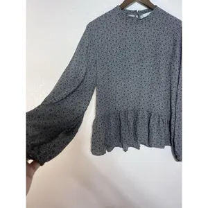 LOFT Large Blouse Floral Retro Ballon Long Sleeve High Neck NEW Preppy Career thumbnail 2