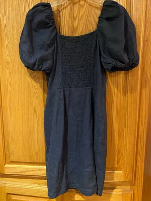 Rachel Parcell Square Neck Button Front Puff Sleeve Linen Dress Dark Blue XS thumbnail 9