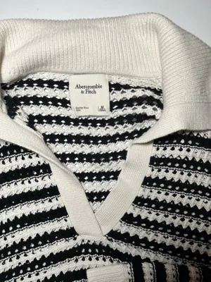 Abercrombie‎ & Fitch Striped Crochet Sweater M | Coastal Grandma Nautical Chic thumbnail 3