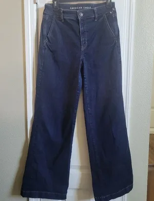 American eagle outfitters wide leg denim jeans women's size 8 thumbnail 1