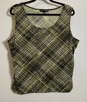 Vintage Y2K Green Plaid Preppy Fairy Grunge Slinky Stretchy Tank Top 18 2000s‎ thumbnail 1