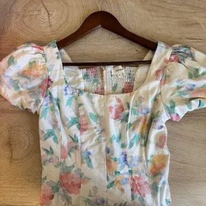 Böhme Mollie Floral Maxi Dress Multi Puff Sleeve Linen Blend Size M thumbnail 5