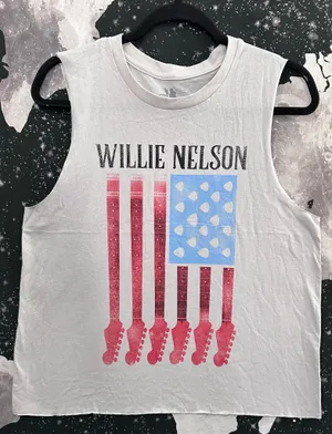 Zion Rootswear Willie Nelson American Flag Guitar Tank Shirt thumbnail 1