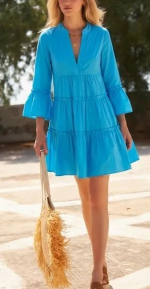 KASIA RESORT Anthropologie Mini Tiered Long Sleeve Dress thumbnail 1