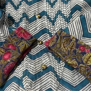 Roberta Roller Rabbit XL Teal Blue White Black Chevron Stripe Henley Cover Up thumbnail 5