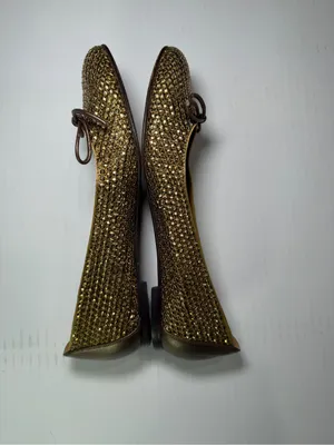 Stuart Weitzman Gold Sequin Ballet Flats with Bow thumbnail 7