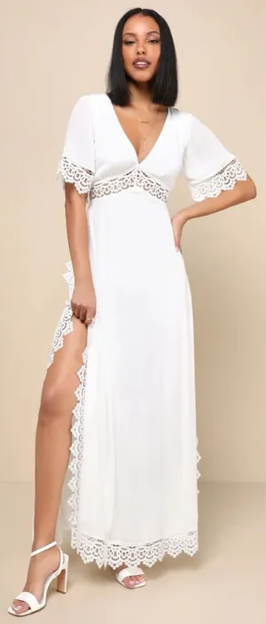 Lulus Sweeten the Occasion White Lace Short Sleeve Maxi Dress size S wedding thumbnail 1