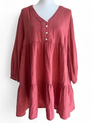 Madewell Gauze Tiered Mini Dress Pink Size 8 V-Neck Long Sleeve thumbnail 1
