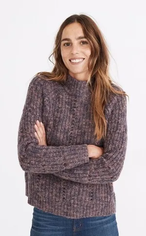 Madewell Pointelle Mockneck Pullover Sweater Brown Marled Wool MC031 Size S thumbnail 1