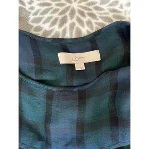 Loft Tartan Plaid Long Sleeve Blouse Medium Green Navy Blue Holiday Preppy Academia thumbnail 2