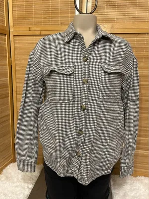 Hollister Boyfriend Fit gray white houndstooth flannel jacket shacket shirt XS thumbnail 1