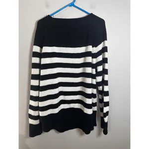 Aerie Bistro Sweater‎ Womens Large Black White Striped Oversized Knit Scoop Neck thumbnail 5