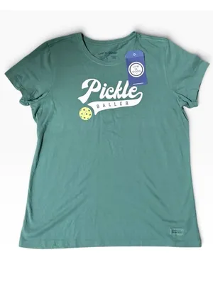 -New Life is Good Crusher Tee Womens L Green Athletic Pickle Baller Short Sleeve thumbnail 1