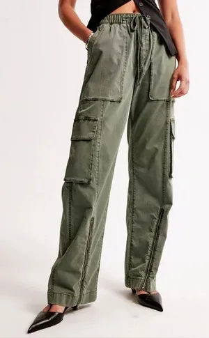 Abercrombie Baggy Cargo Pull On Pants Olive Green XXS Short thumbnail 1