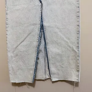 Zara Women's Light Acid Wash Denim Maxi Skirt High Waisted Front‎ Slit Raw Hem M thumbnail 5
