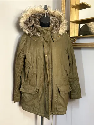 Banana Republic Small Olive Green Faux-Fur Hooded Puffer Parka Jacket Coat thumbnail 1