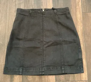 Free People Modern Femme Denim Mini Skirt Black High Waisted Zip Back Size 26 thumbnail 1
