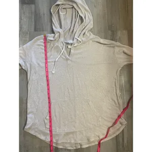 Market & Spruce Kallon Brushed Knit Hoodie Sweatshirt Beige Drop Shoulder Sz L thumbnail 4