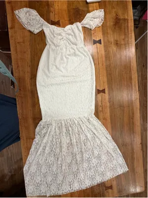 White Lace Mermaid Wedding Dress Off Shoulder Prom Bridal Gown Minimalist Size M thumbnail 12