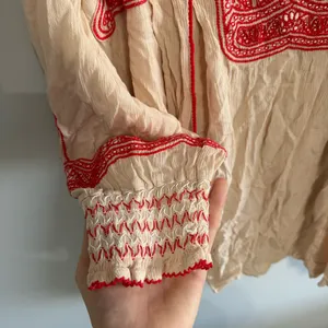 Free People Wind Willow Mini Dress Cream and Red Embroidered thumbnail 3