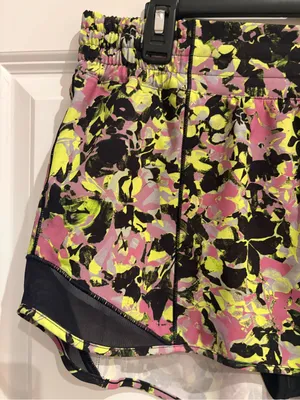 lululemon athletica Neon Yellow & Pink Floral Hotty Hot Shorts thumbnail 3