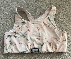 Victoria’s Secret PINK Marble Sports Bra Pastel Gym Top Racerback Size Large Y2K thumbnail 1