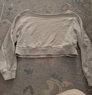 Garage Cropped Off-The-Shoulder Grey Sweatshirt thumbnail 1