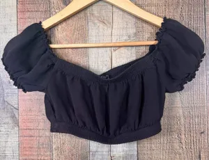 Brandy Melville Black Maura Whimsigoth Puff Sleeve Crop Top Dark Coquette thumbnail 1