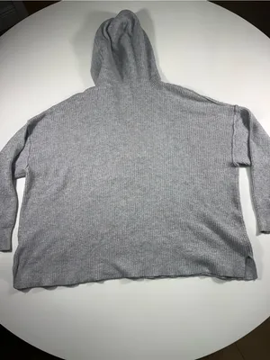 aerie Light Heather Gray V-Neck Relaxed Long Sleeve Top with Hoodie thumbnail 8