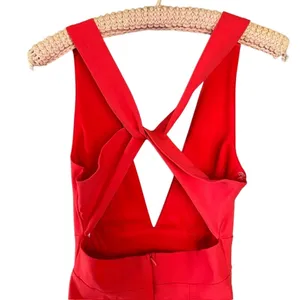 VNTG Orange Plunging X-Back Jumpsuit Slim Straight Leg Size Small thumbnail 6