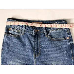 Judy Blue Wide Leg Crop Raw Hem Jeans Dark Blue High Rise Stretch Size 3/26 thumbnail 6