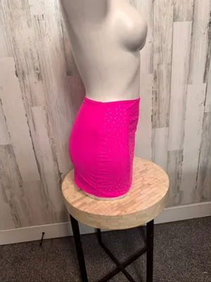 SheIn Rhinestone Embellished Bodycon Mini Skirt Womens Small Neon Hot Pink Stretch thumbnail 4