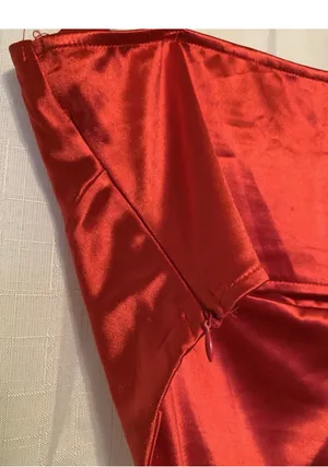Red Satin Cowl Cami Top With Rhinestone Straps Size Small thumbnail 6