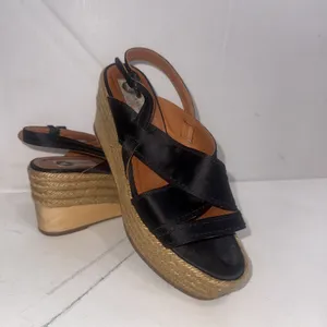 Vintage Y2K Lanvin Black Leather Platform Wood Jute Espadrille Wedge Shoes 40 thumbnail 10