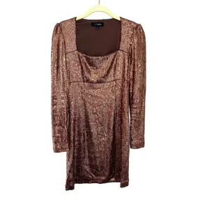 INTERMIX Hilary Rose Gold Sequin Square Neck Long Sleeve Mini Dress Size 0 thumbnail 6