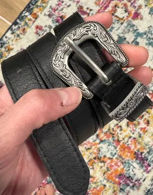 Leather Belt Silver Western Buckle Rodeo Cowgirl Boho Bohemian 35" thumbnail 1