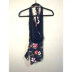 RACHEL Rachel Roy Sash Wrap Blue Pink Floral One Piece Swimsuit Halter sz. L thumbnail 3