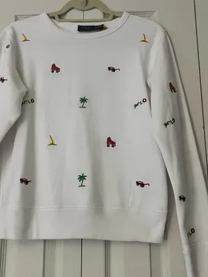 Polo by Ralph Lauren White Crewneck Sweater with Colorful Embroidered Icons thumbnail 2