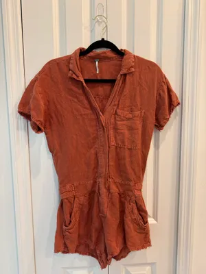 Young Fabulous & Broke Felix Raw Edge Short Sleeve Linen Romper thumbnail 3