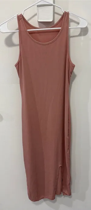 Unbranded Pink Ribbed Tight Midi Dress Size M thumbnail 1