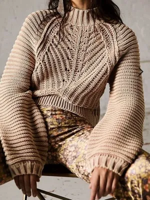 FREE PEOPLE "Sweetheart Sweater" cotton chunky Women's Size M thumbnail 1