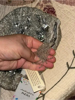 Silver India Sequin Beaded Evening Clutch Purse HaBag Handbag Party Wedding thumbnail 3