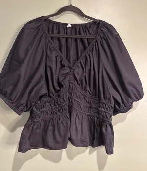 Old Navy Peasant Blouse Women XL Black Boho Cottagecore Puff Sleeve Cotton thumbnail 1