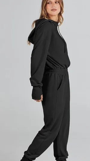 Jumpsuit long sleeve Zip up one piece lounge casual hooded Sweatshirt s… thumbnail 3