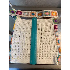 Boho Crochet Granny Square Hobo Shoulder Bag Cream Multi Retro y2k whimsi dainty thumbnail 8